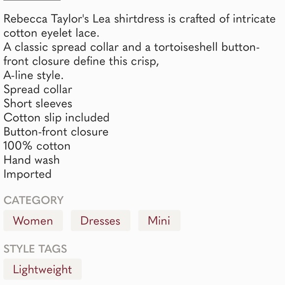 Rebecca Taylor White Eyelet Dress Size 10 - Picture 7 of 12